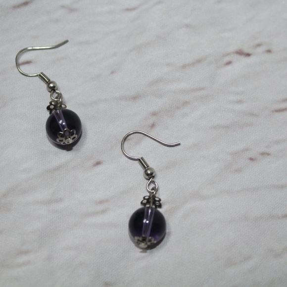 Purple Dangle Sphere Earrings - Picture 2 of 3